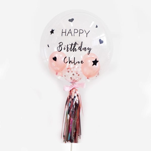 Customise Personalised helium rose gold confetti birthday party balloon with tassels 24 inch