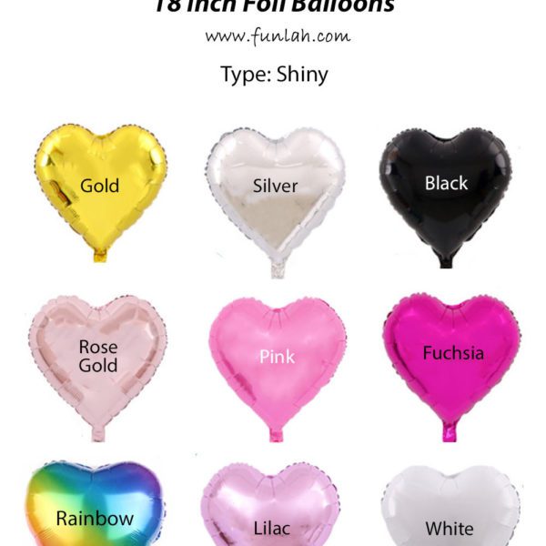 18" PLAIN HEART FOIL BALLOON - Assorted Colours