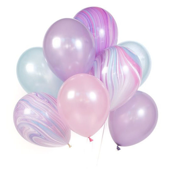 Unicorn helium floating marble pink purple birthday party balloon bouquet 12inch