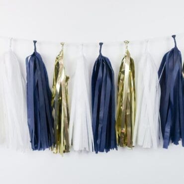 Happy Birthday Party Tassels Navy Gold White