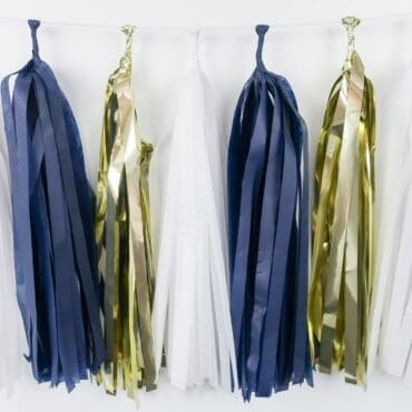 Happy Birthday Party Tassels Navy Gold White