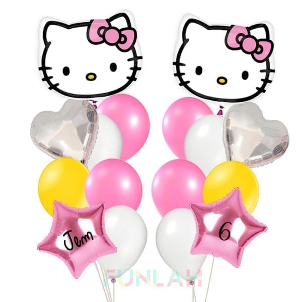 Balloon double cluster hello kitty HEAD foil balloons with heart and foil