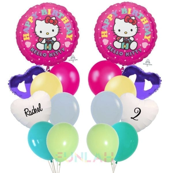 Balloon double cluster hello kitty birthday present foil balloons with hearts