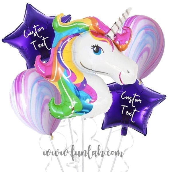 Funlah Rainbow Unicorn With Personalized Message Balloon Bouquet