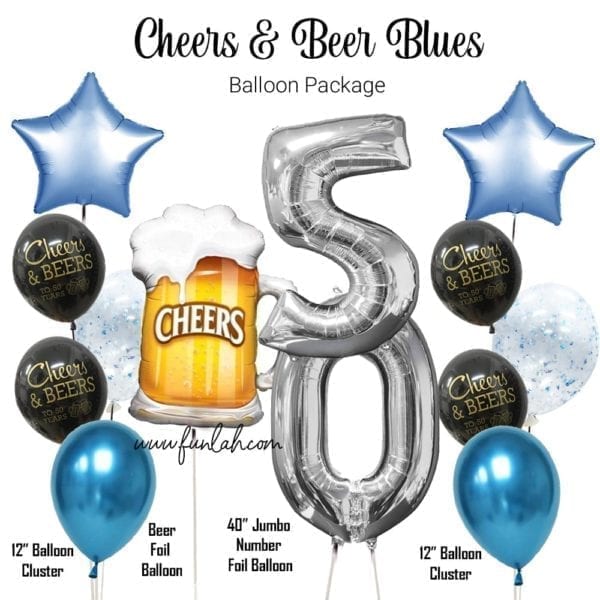 Cheers and Beer blue birthday balloon package