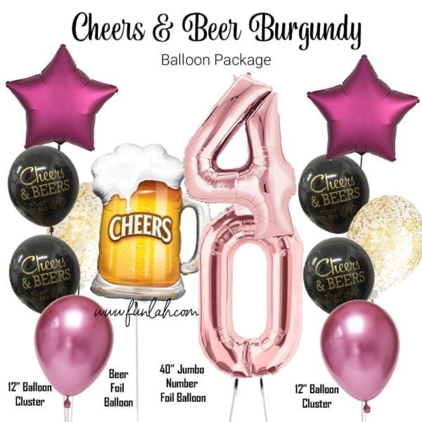 Cheers to Beer burgundy 40 years birthday balloon package