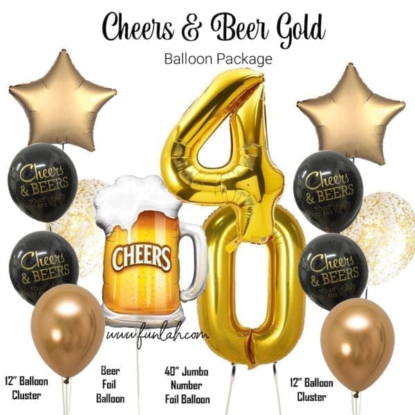 Cheers to Beer gold 40 years balloon package