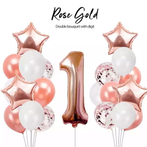 Double Helium Balloon Bouquet with Digit Rose Gold