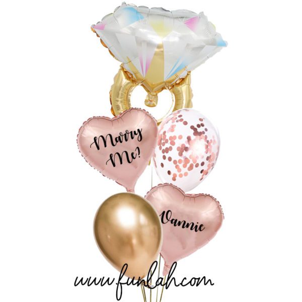 Funlah diamond Gold Ring proposal marry me foil balloon