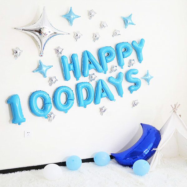 Happy 100 day foil balloon baby blue 16 inch