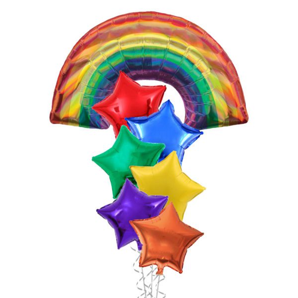 Holographic Rainbow and stars foil balloon bouquet
