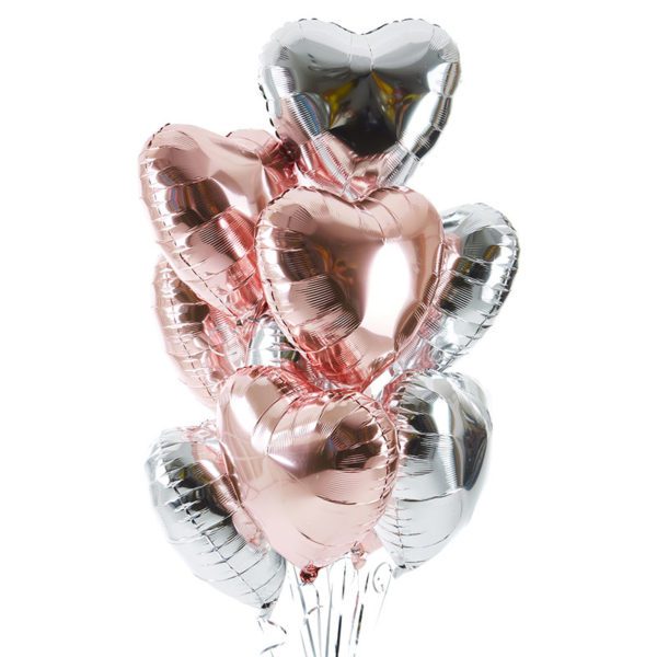Rose gold and Silver Heart Foil Balloon Bouquet