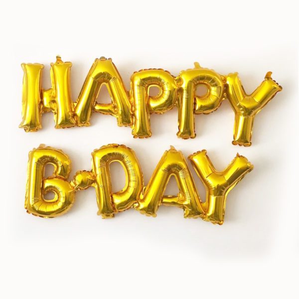 happy b-day foil balloon gold