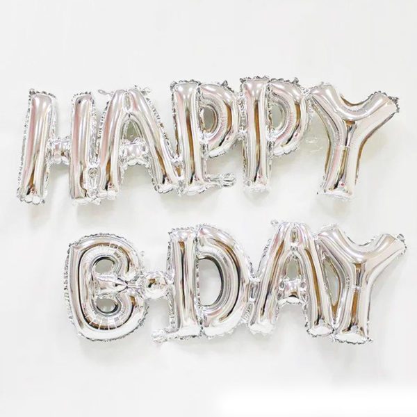 happy b-day foil balloon silver