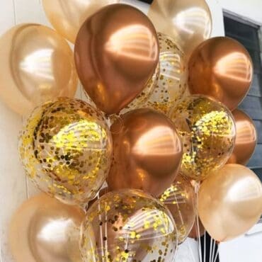 Copper gold confetti balloon bouquet