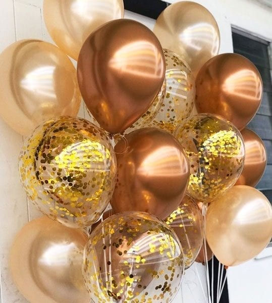 Copper gold confetti balloon bouquet