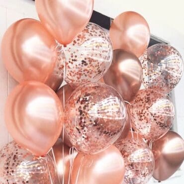 Rose Gold Chrome Confetti Helium balloon bouquet