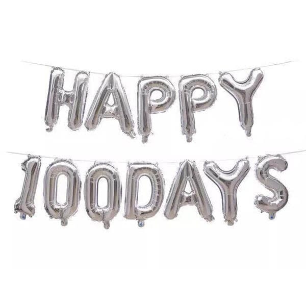 Happy 100 Days Silver Foil letter Balloon