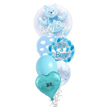 Baby Boy Bear Bubble Helium Balloon Bouquet