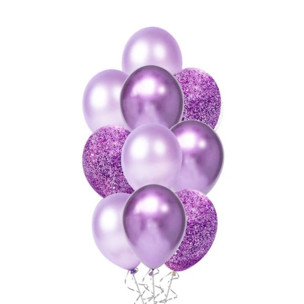 Messy Confetti Chrome Purple balloon bouquet