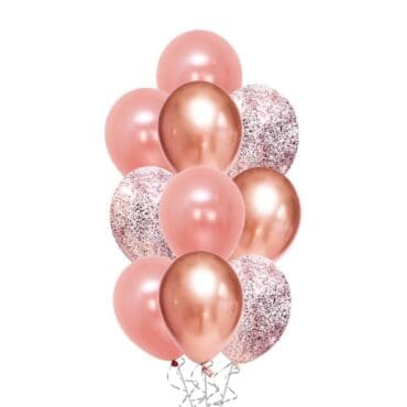 Messy Confetti Chrome Rose Gold balloon bouquet