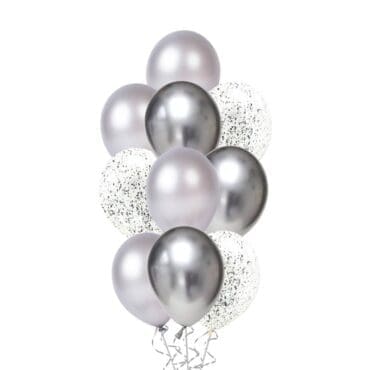 Messy Confetti Chrome Silver balloon bouquet