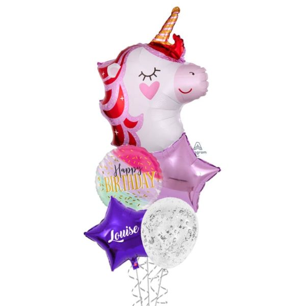 Pretty in pink unicorn birthday balloon bouquet
