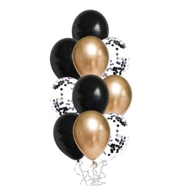 Round Confetti Chrome Black balloon bouquet