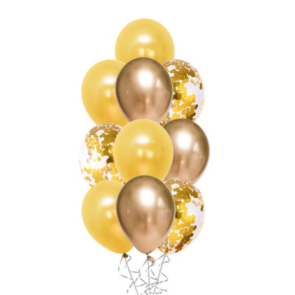 Round Confetti Chrome Gold balloon bouquet