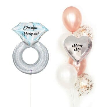 Proposal Diamond Ring with Side Helium Balloon Bouquet