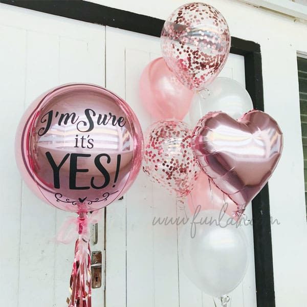 Rose gold customize orbz with side heart balloons