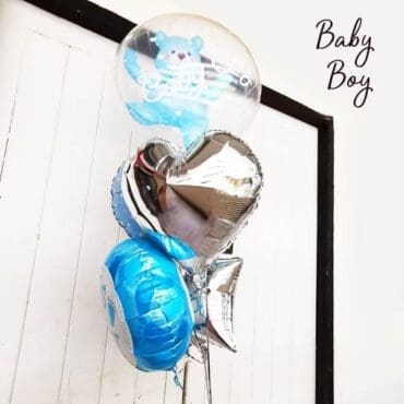 Teddy baby boy balloon bouquet