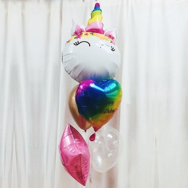 rainbow unicorn balloon bouquet