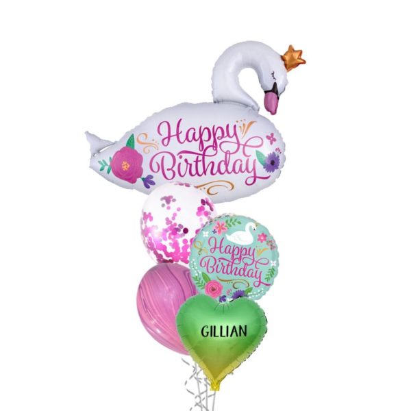 Floral Swan Birthday Balloon Bouquet