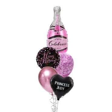 Pinks Champagne Birthday balloon bouquet
