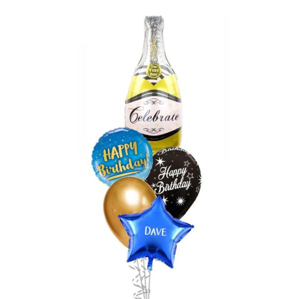 Celebrate Gold Champagne bithday balloon bouquet