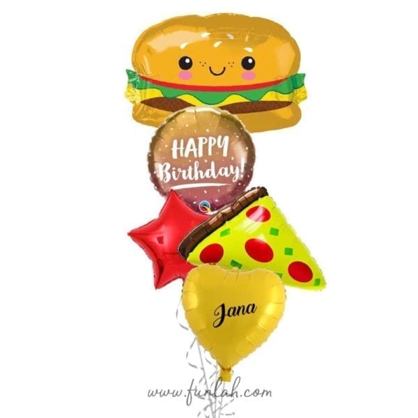 Burger Pizza Birthday Balloon bouquet