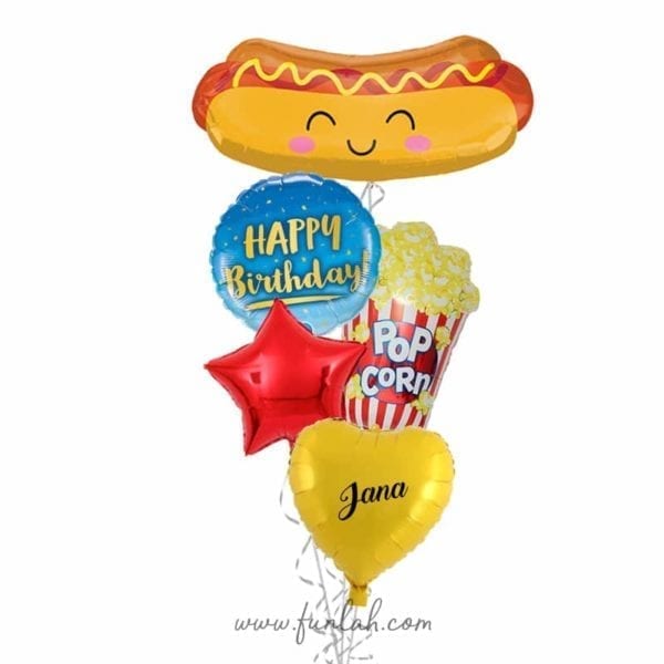 Hot Dog and Popcorn Birthday Balloon Bouquet