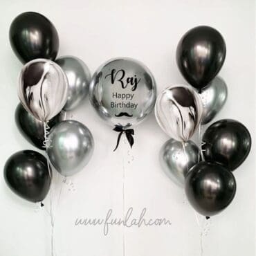 Personalized Silver Orbz with 2 side bouquet