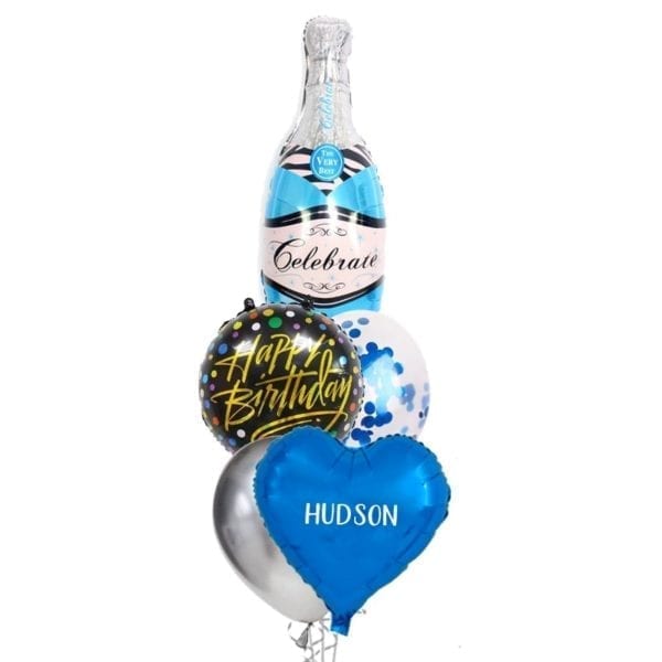 Celebrate Blue Champagne Birthday Balloon Bouquet