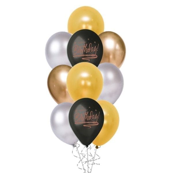 Elegant Birthday Balloon Bouquet Gold Silver