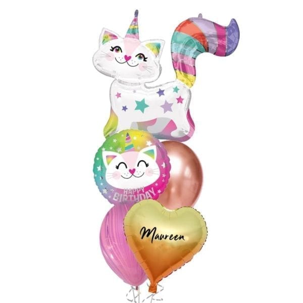 Rainbow Tail Caticorn birthday Balloon Bouquet