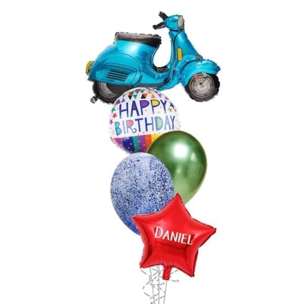 Blue scooter balloon bouquet