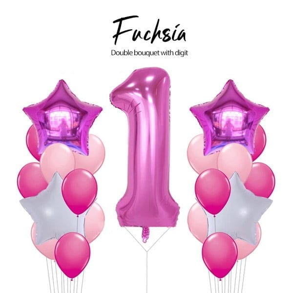Double balloon bouquet with digit Fuchsia