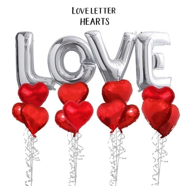 Jumbo Silver Love Letter Hearts Balloon Bouquet Package
