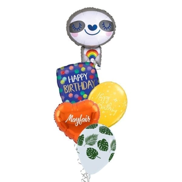 Rainbow Sloth Birthday Balloon Bouquet