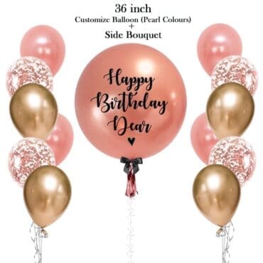 36" Customize Balloon with Side Balloon Bouquet - Pearl Colours