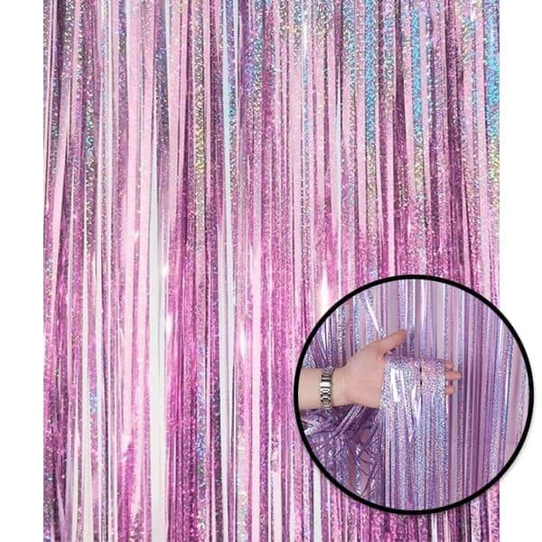 Holographic Light Pink Curtain Backdrop Tassel Party Foil Curtain