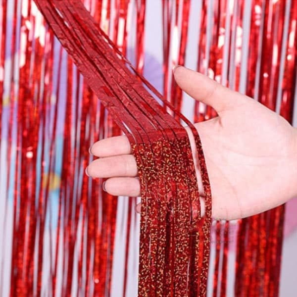 Holographic Red Curtain Backdrop Tassel