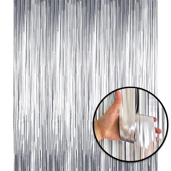 Metallic Silver Satin Party Backdrop Tassel Foil Curtain
